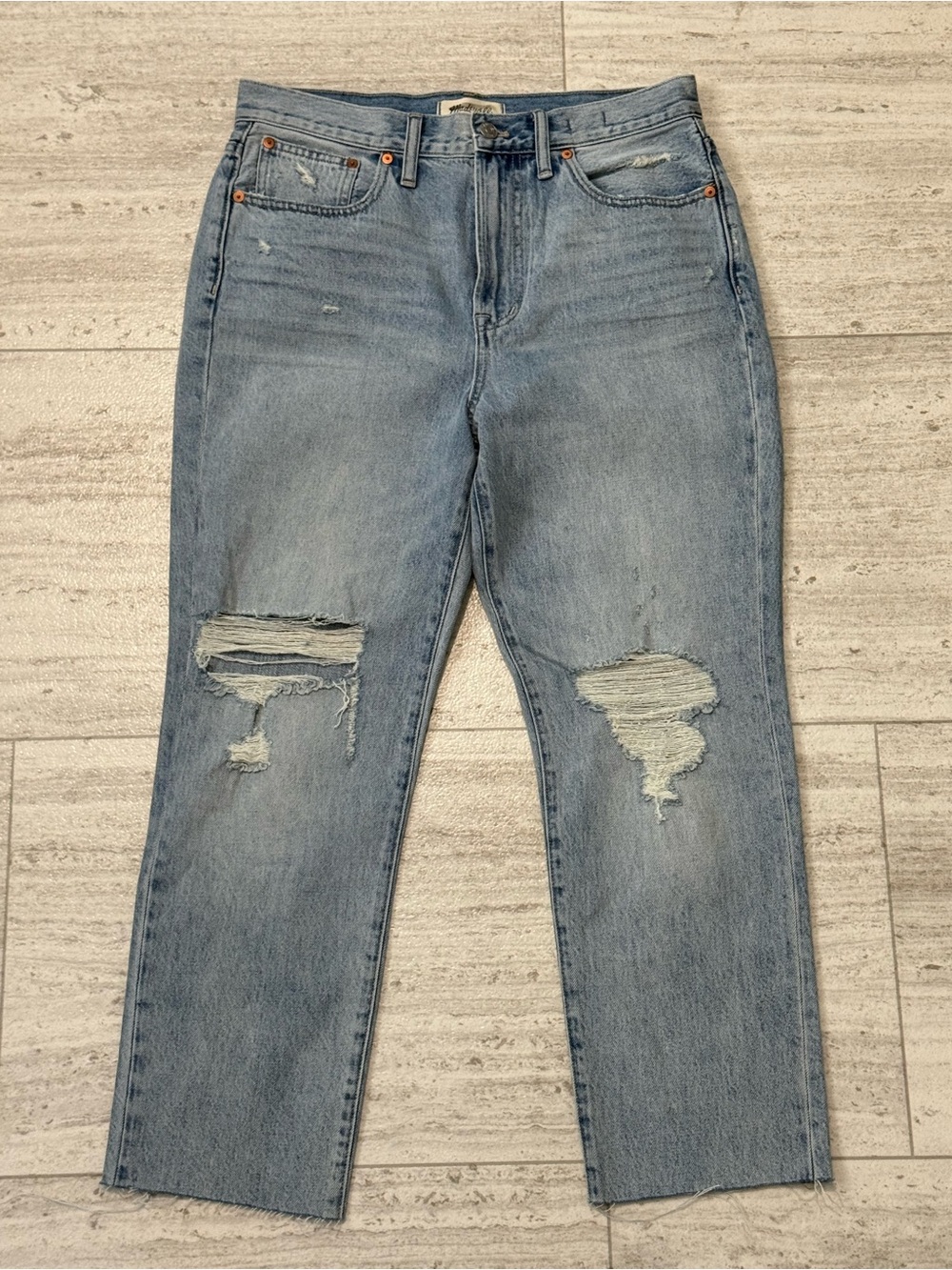 Madewell The Perfect Vintage Jean Distressed Light Wash Raw Hem Size 28